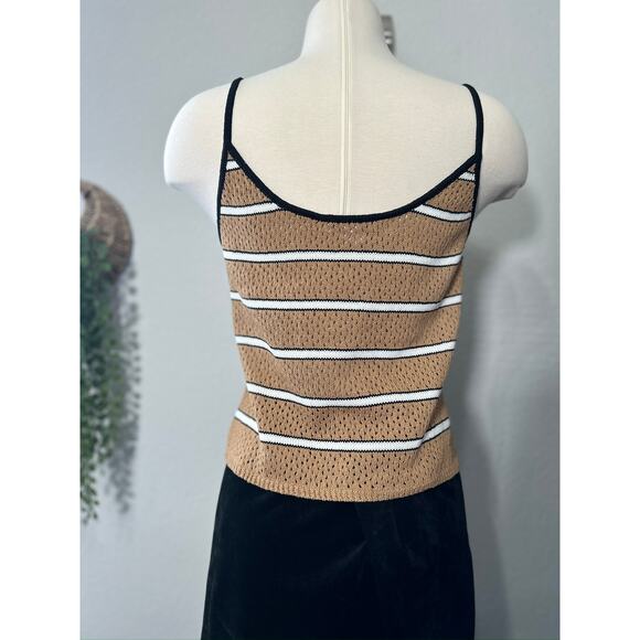 St. John Sport Brown & White Striped Knit Tank Top Y2K Neutral Tone Size Small - Picture 3 of 9